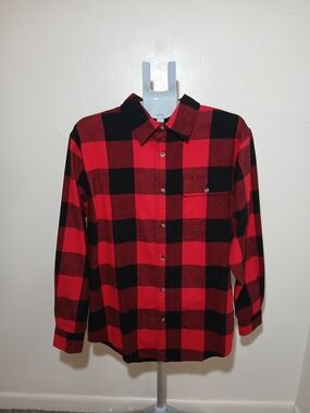 Smith's Workwear Men's Red & Black Buffalo Plaid Flannel Button-Up Shirt Sz. M